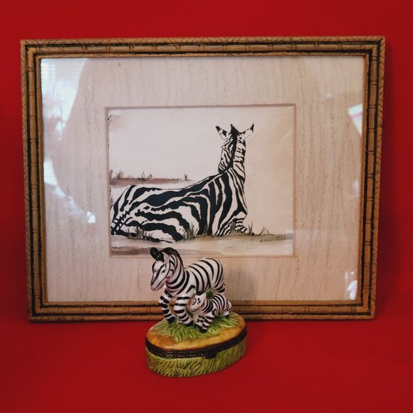 Zebra Drawing Framed Wall Hanging Decor & Zebra Trinket Box - Picture 9 of 11